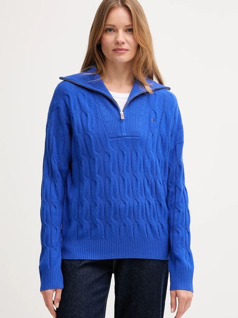 Tommy Hilfiger sweter wełniany damski kolor niebieski WW0WW46425 - zdjęcie produktu nr 1