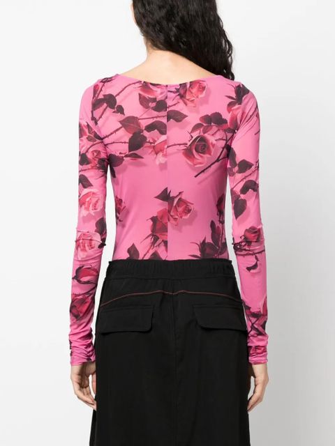 Blumarine floral-print long-sleeve bodysuit - Pink
