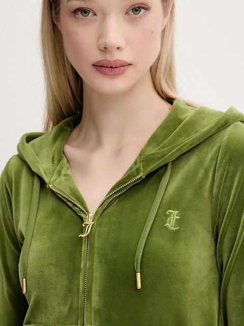 Juicy Couture bluza ROBERTSON HOODIE damska kolor zielony z kapturem z aplikacją JCAP176G