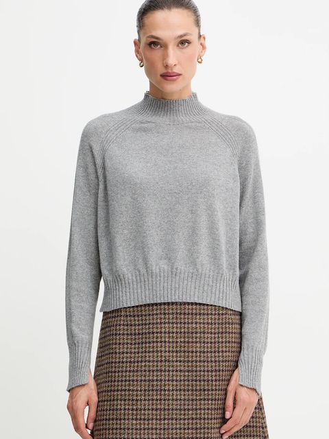 Twinset sweter kaszmirowy damski kolor szary lekki z półgolfem 252TT3531 - zdjęcie produktu nr 1