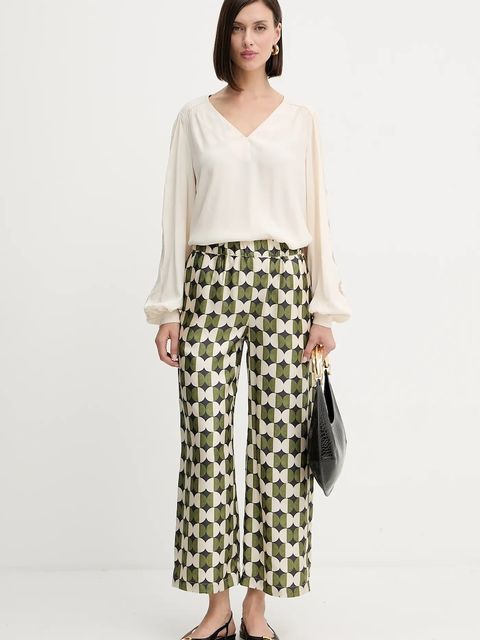 Weekend Max Mara spodnie jedwabne FIBBIA damskie kolor zielony proste high waist 2525136142600 - zdjęcie produktu nr 2