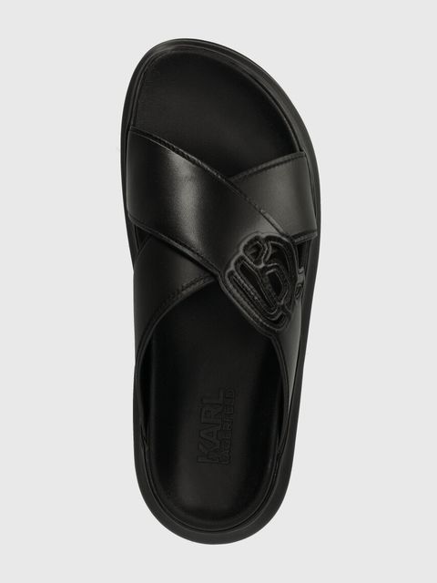 Karl Lagerfeld klapki skórzane KAPRI NFT damskie kolor czarny na platformie KL62504