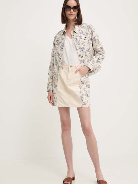 Pepe Jeans kurtka jeansowa REGULAR JACKET PAISLEY damska kolor beżowy przejściowa PL402409