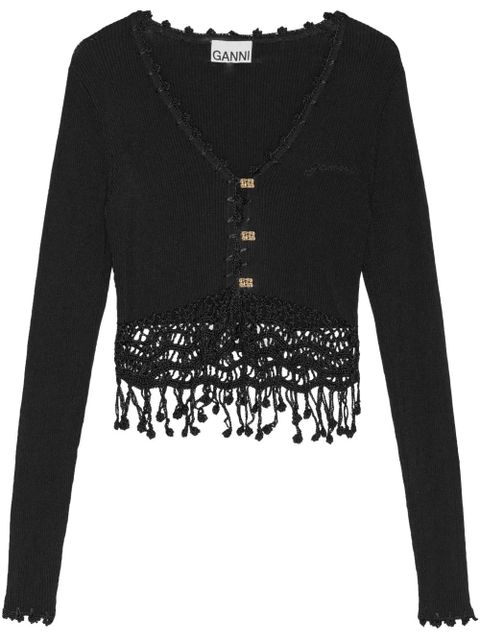 GANNI macramé-detailing cardigan - Black - zdjęcie produktu nr 1
