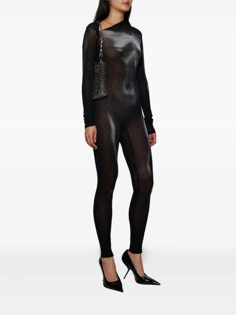 Jean Paul Gaultier asymmetric-collar mesh jumpsuit - Black - zdjęcie produktu nr 2