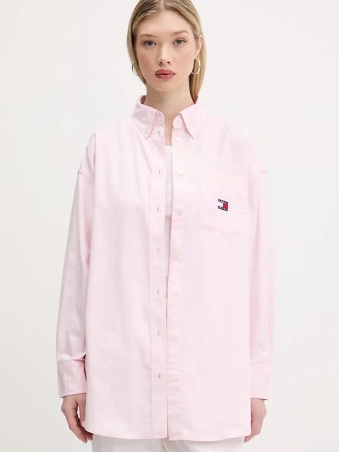 Tommy Jeans koszula bawełniana damska kolor różowy relaxed z kołnierzykiem klasycznym DW0DW20289 - zdjęcie produktu nr 1