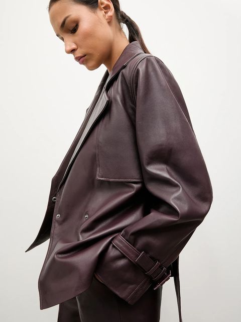 Answear.LAB kurtka skórzana kolor bordowy przejściowa - zdjęcie produktu nr 1