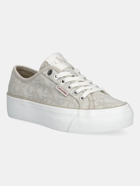 Calvin Klein Jeans trampki VULC FLATF JACQUARD AOP damskie kolor beżowy YW0YW01965 - zdjęcie produktu nr 1