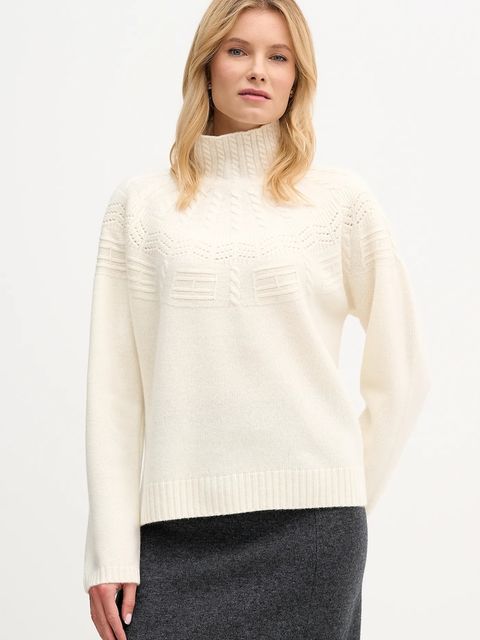 Tommy Hilfiger sweter wełniany damski kolor beżowy z golfem WW0WW47645 - zdjęcie produktu nr 1