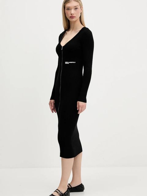 Karl Lagerfeld Jeans sukienka kolor czarny midi dopasowana A4W13011