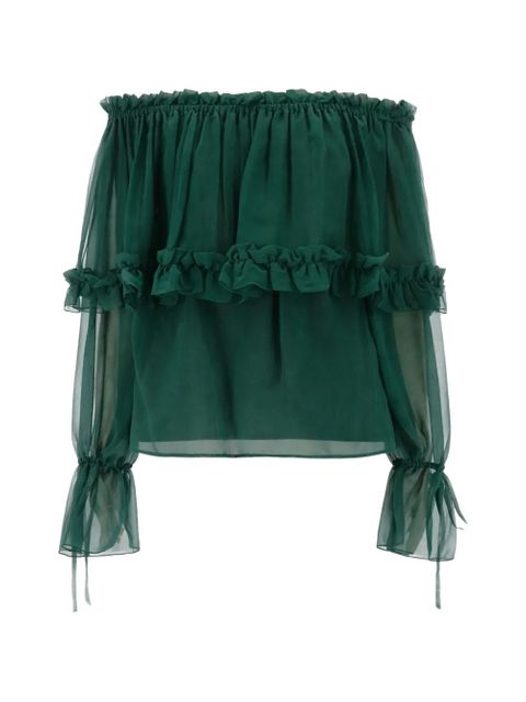 Saint Laurent ruffled off-shoulder top - Green - zdjęcie produktu nr 1