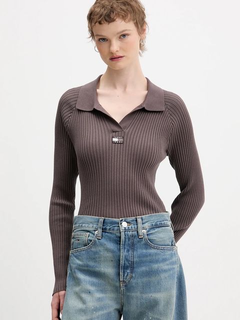 Tommy Jeans sweter damski kolor brązowy lekki DW0DW22036 - zdjęcie produktu nr 1