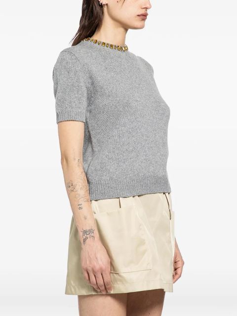 Prada crystal-embellished short-sleeved sweater - Grey - zdjęcie produktu nr 2