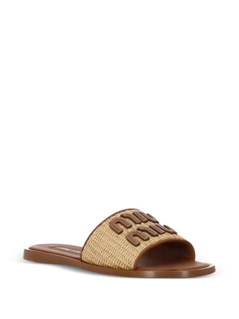 Miu Miu logo-lettering sandals - Neutrals - zdjęcie produktu nr 2