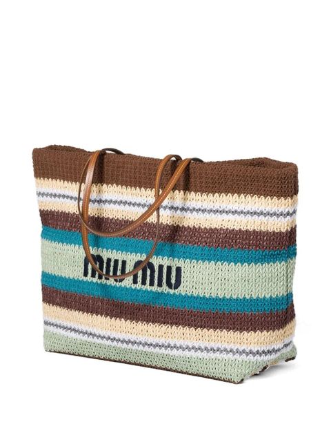 Miu Miu raffia-effect woven tote bag - Brown