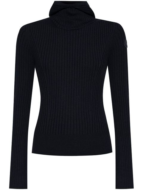 Moncler logo-patch ribbed hoodie - Black - zdjęcie produktu nr 1