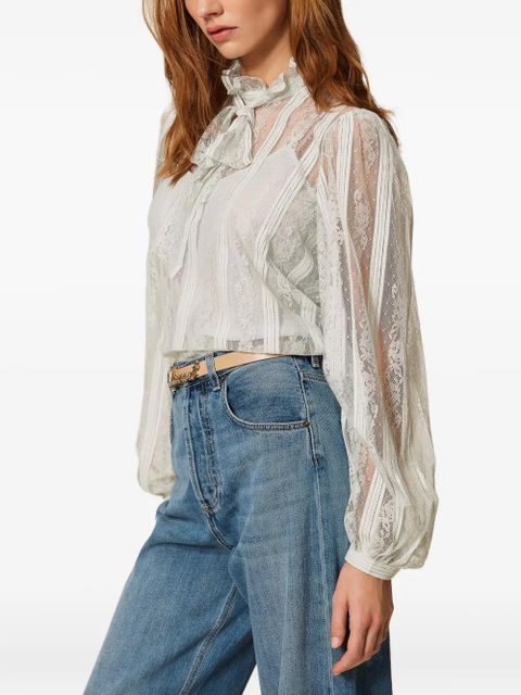 TWINSET striped lace bow blouse - Blue