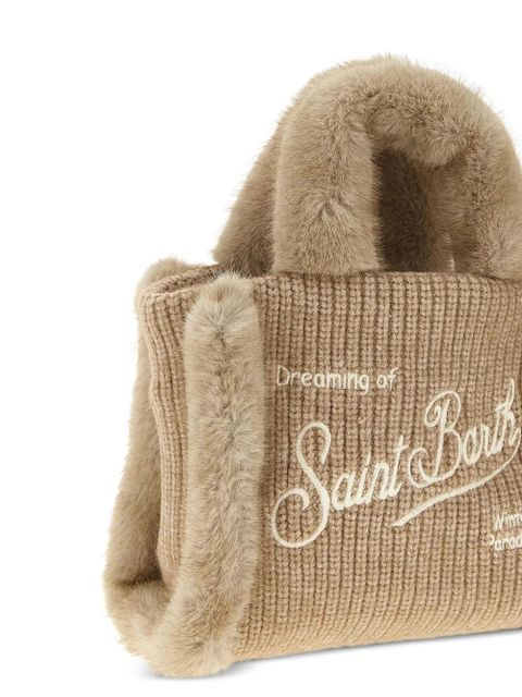 MC2 Saint Barth shearling-trim logo-detail mini tote bag - Neutrals