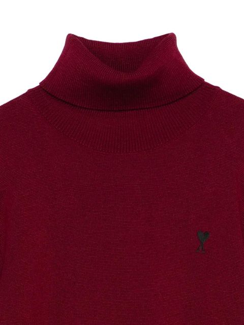 AMI Paris heart-logo turtleneck sweater - Red