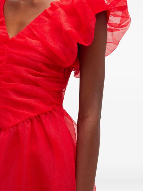 GANNI ruffled V-neck mini dress - Red