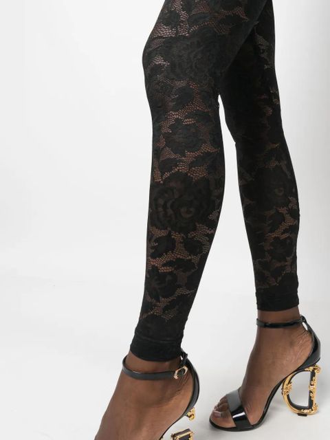 Dolce & Gabbana floral-lace logo-waistband leggings - Black - zdjęcie produktu nr 2