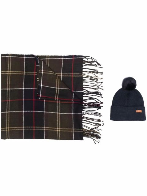 Barbour tartan scarf and hat set - Blue - zdjęcie produktu nr 1