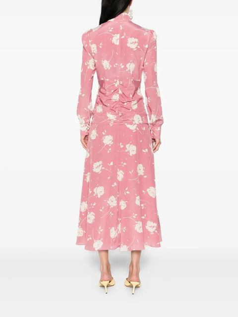 Alessandra Rich rose-print belted midi dress - Pink