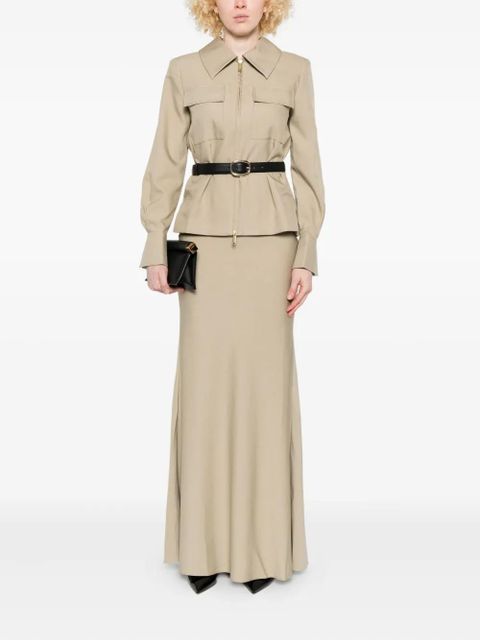 Self-Portrait zip-front layered maxi dress - Green