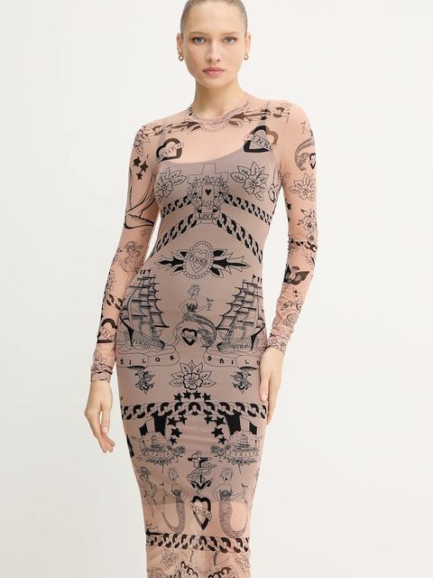 Pinko sukienka kolor beżowy midi dopasowana 105797 A2VM - zdjęcie produktu nr 1