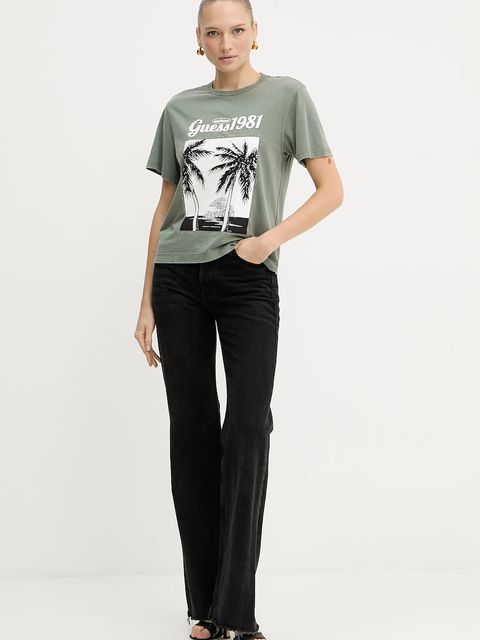Guess t-shirt bawełniany damski kolor zielony W5YI17 I3Z14 - zdjęcie produktu nr 2