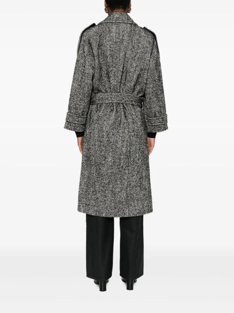 PINKO herringbone-pattern belted coat - Black