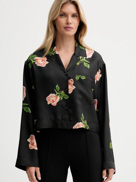 Nanushka koszula jedwabna damska kolor czarny relaxed z kołnierzykiem klasycznym NW25PFTP05798 - zdjęcie produktu nr 1