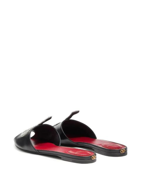 Valentino Garavani Coeur Vipère Slide Sandals in Kidskin - Black