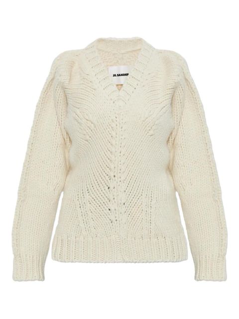 Jil Sander V-neck wool sweater - Neutrals - zdjęcie produktu nr 1