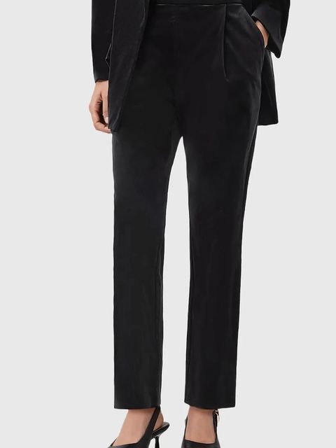 AllSaints spodnie welurowe damskie kolor czarny dopasowane high waist W065QD - zdjęcie produktu nr 1