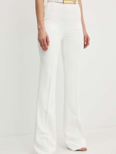 Elisabetta Franchi spodnie damskie kolor beżowy dzwony high waist PA03442E2 NORBLIN