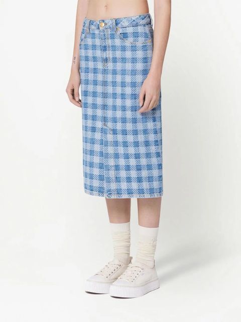 AMI Paris gingham denim pencil skirt - Blue