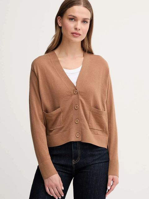 United Colors of Benetton kardigan wełniany damski kolor brązowy lekki 11AHD604R - zdjęcie produktu nr 1