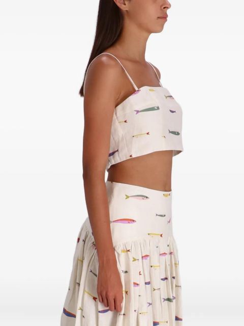 STAUD fishes-print spaghetti-straps top - Neutrals