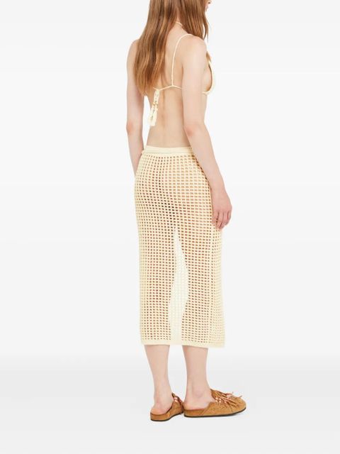 Alanui Where The Waves Begins floral-appliqué tied midi skirt - Neutrals