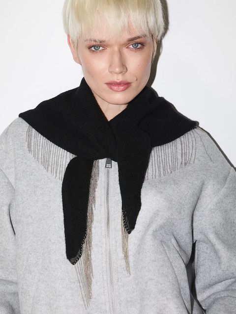 Medicine szal z domieszką wełny damski kolor czarny gładki