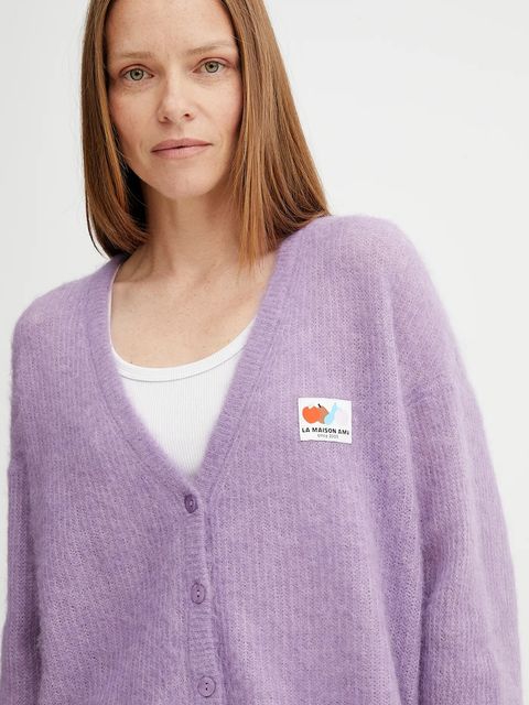 American Vintage kardigan wełniany damski kolor fioletowy lekki NEN19A