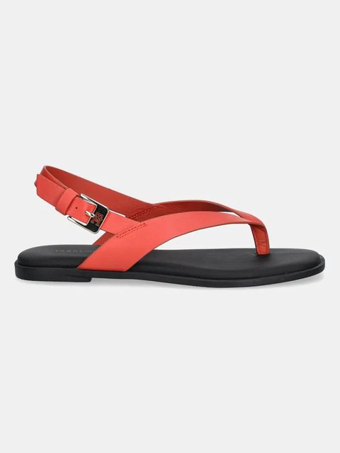 Tommy Hilfiger sandały skórzane COLOR BLOCK THONG FLAT SANDAL damskie kolor czerwony FW0FW08883 - zdjęcie produktu nr 2