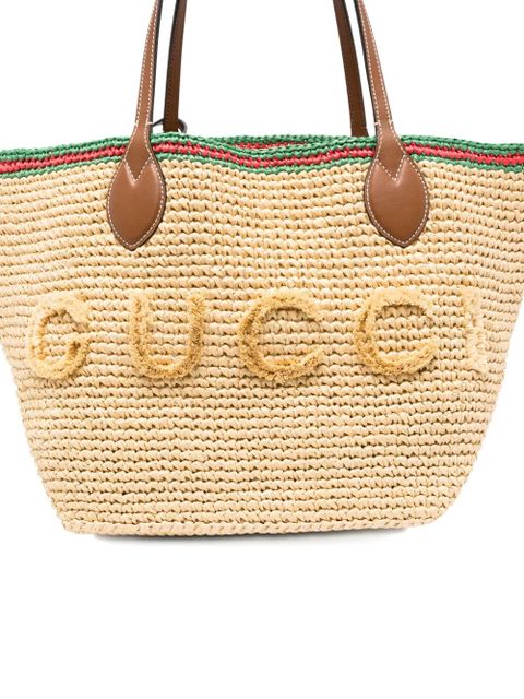 Gucci leather-trim logo-detail tote bag - Neutrals