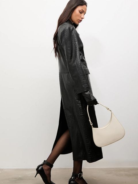 Answear.LAB płaszcz skórzany kolor czarny