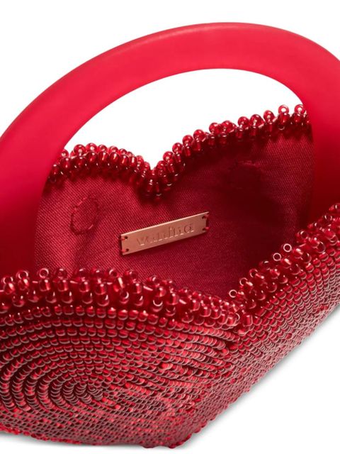 Vanina Reine de Coeur beaded heart clutch bag - Red