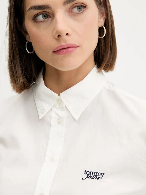 Tommy Jeans koszula bawełniana damska kolor biały slim z kołnierzykiem klasycznym DW0DW21400