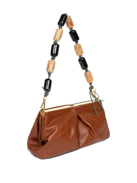 DRIES VAN NOTEN pleated beaded leather clutch bag - Brown