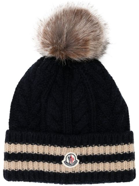 Moncler logo-patch ribbed beanie - Blue
