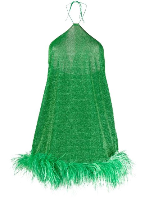 Oséree lurex-detail feather-trim dress - Green - zdjęcie produktu nr 1